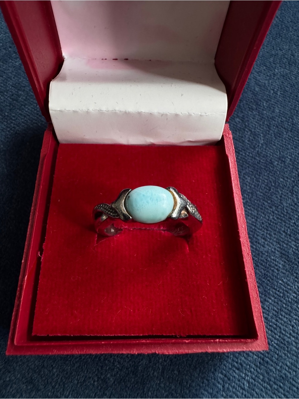 925 Sterling Silver Blue Larimar Ring Size 8